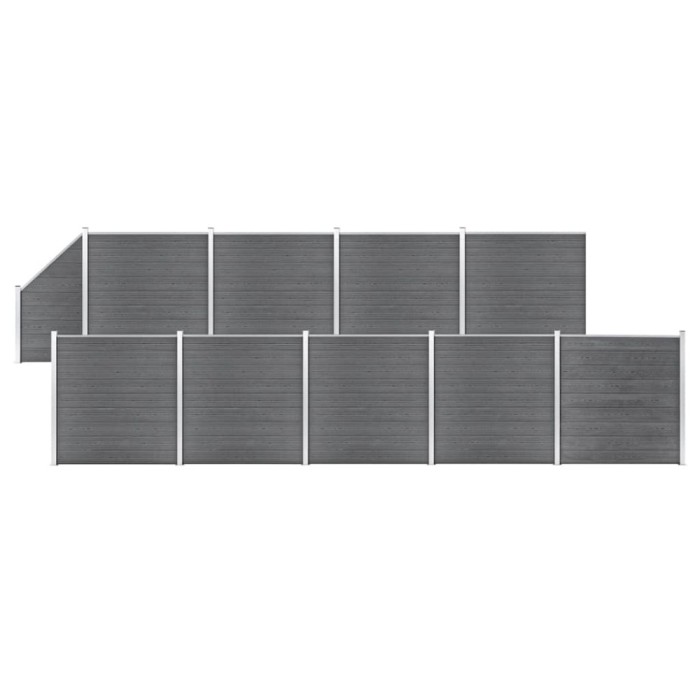 Set panouri gard, 9 pătrate + 1 oblic, gri, 1657x186 cm, WPC