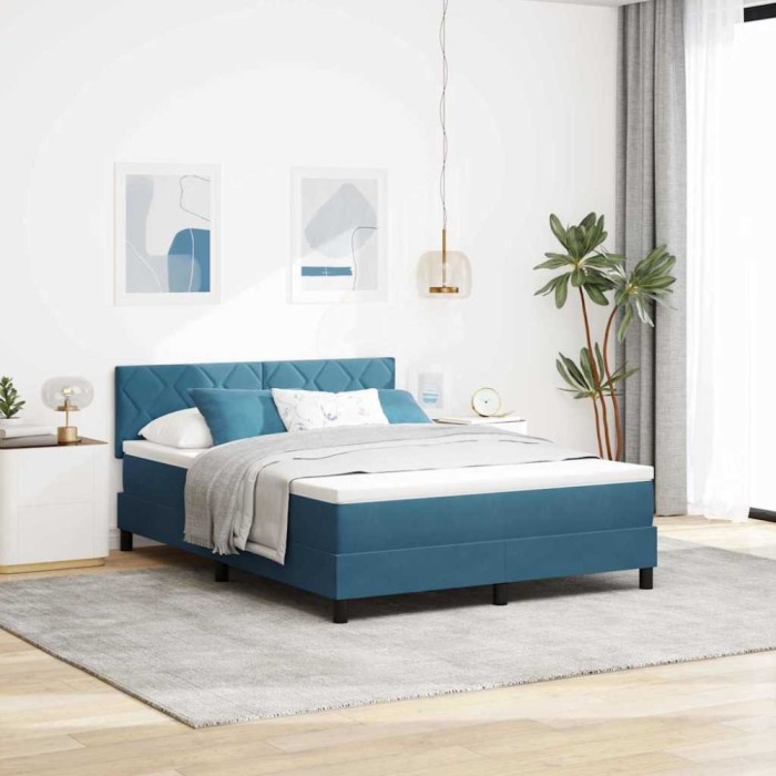 vidaXL Pat cu arcuri cu headboard Albastru &icirc;nchis 140 x 200 cm Catifea 3342726
