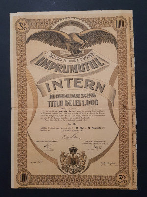 Imprumutul intern din 1935 , Datoria publica , bond , actiuni , titlu foto