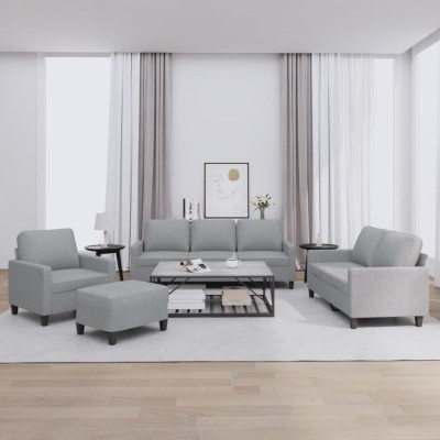 vidaXL Set de canapele cu perne, 4 piese, gri deschis, textil 3201436 foto