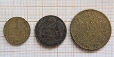 Romania 1947 - Lot 3 monede - 1 LEU &amp; 2 LEI &amp; 10.000 LEI - ultimui an de batere al monedelor regaliste (377)