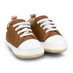 Pantofi Baietei Bibi Afeto Joy Caramel/Alb cu Siret Elastic 23 EU