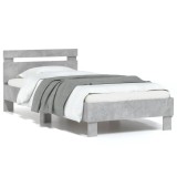 VidaXL Cadru de pat cu tăblie și lumini LED, gri beton, 75x190 cm