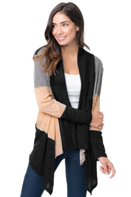 BL960-118 Cardigan cu maneci lungi si revere drapate foto