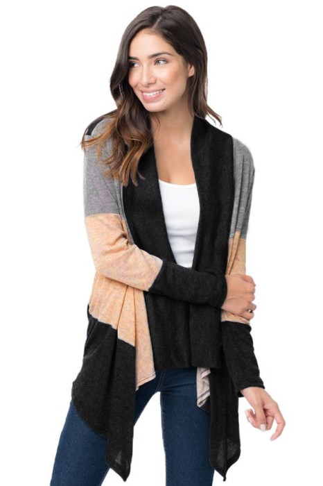 BL960-118 Cardigan cu maneci lungi si revere drapate