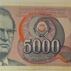Bancnota 5000 DINARI / DINARA - RSF YUGOSLAVIA, anul 1985 *cod 428 = BROZ TITO!