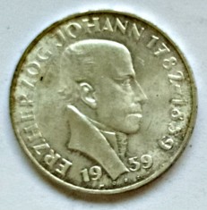 AUSTRIA 25 SCHILLING 1959 ERZHERTZOG JOHANN ARGINT AUNC foto