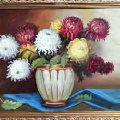 Tablou – pictură veche „Vas cu crizanteme”