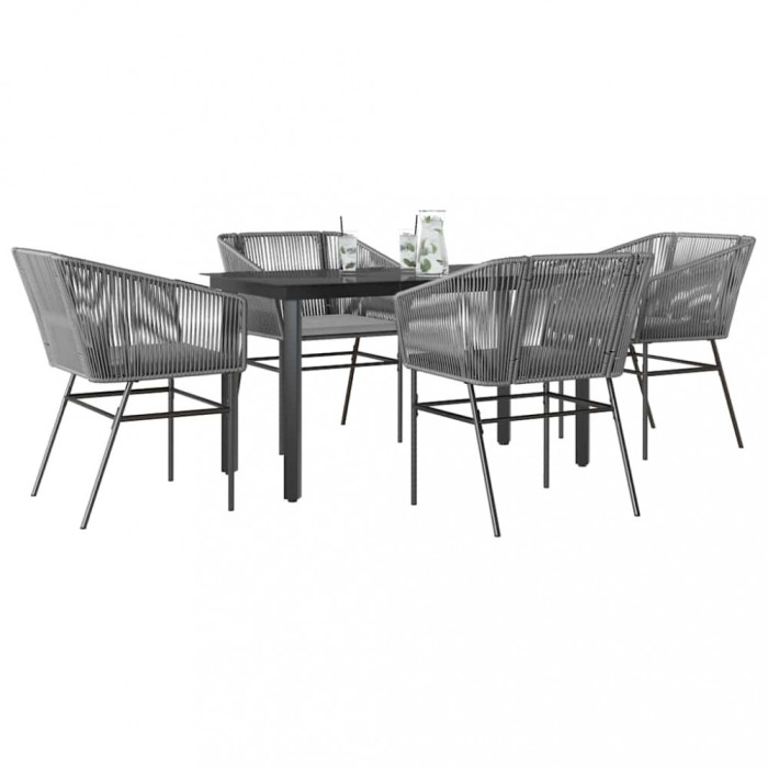 Gossi set de sufragerie de gradina 5 piese sticla poliratan gri