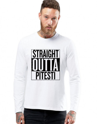 Bluza barbati alba - Straight Outta Pitesti - XL foto