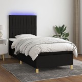 Gossi pat cu arcuri, saltea si led, negru, 90x190 cm, textil