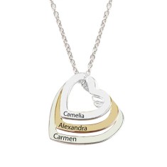 Colier personalizat cu 3 nume pe 3 inimioare - argint 925 - 45 cm