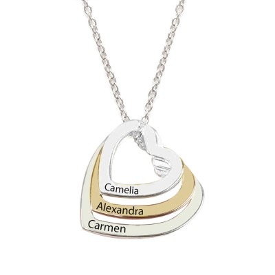 Colier personalizat cu 3 nume pe 3 inimioare - argint 925 - 45 cm foto