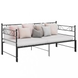 Canapea Extensibila Metal vidaXL, Cadru Pat Negru 90x200 cm, 2 in 1: Pat de Zi si Noapte, Economie de Spatiu, Design Modern