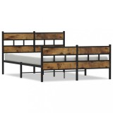 Cadru pat metalic fara saltea, stejar fumuriu, 160x200 cm