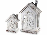 Set 2 felinare Craciun lemn alb maro cm 22 x 14 x 35 H, 15 x 10 x 20 H