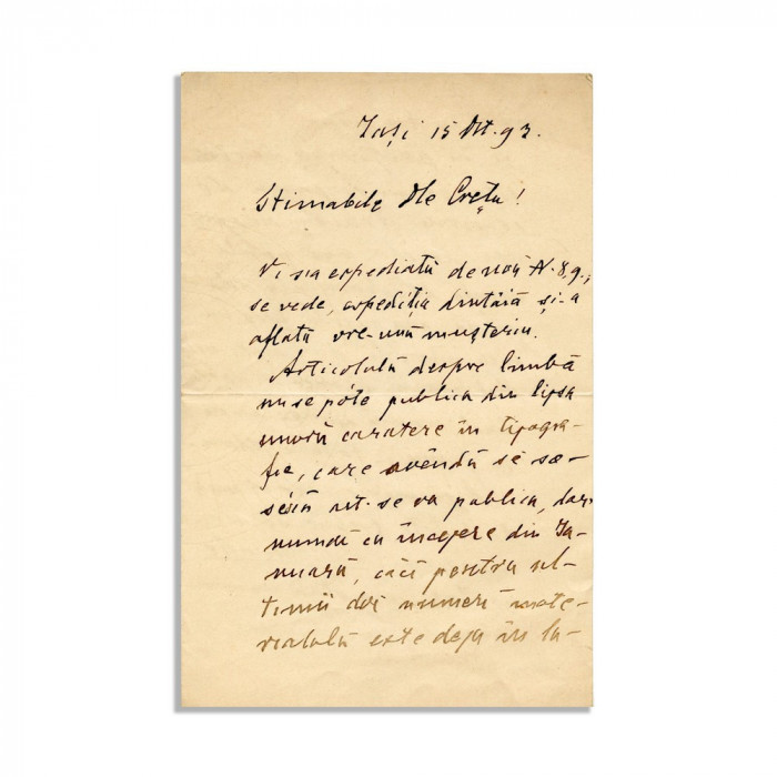 Scrisoare trimisă de Aron Densușianu, 1893
