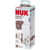 Biberon Perfect Match NUK, cu tetină M din silicon moale, 260 ml, de la 3 luni, fără BPA, Anti-Colici, cu Controlul Temperaturii, model Tiger - Winnie