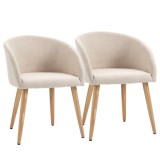 HOMCOM Set de 2 Scaune de Dining Stil Scandinav, Tapițate cu Material Textil, 55x56x74 cm, Bej | Aosom Romania