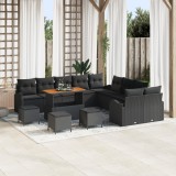 Set de canapele pentru grădină 14 piese cu perne Negru Rattan polimeric Acacia