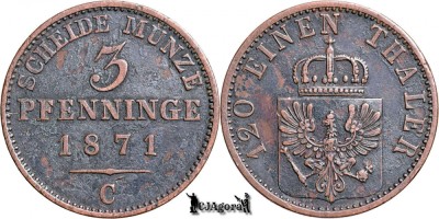 1871 C, 3 Pfenninge - Wilhelm I - Regatul Prusiei foto