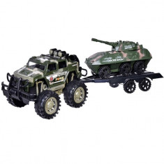 Set jucarie interactiva pentru copii,, model jeep militar cu remorca si tanc, 52 cm foto