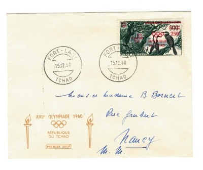 Tchad 1960 - Jocurile Olimpice, supratipar pe pasare, FDC foto