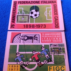 Lot 2 carti postale (vechi) fotbal-aniversare 75 de ani Federatia din ITALIA