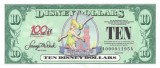 DISNEYLAND █ bancnota █ 10 Disney Dollars █ 2002 Disneyland Park UNC necirculata