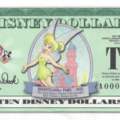 DISNEYLAND █ bancnota █ 10 Disney Dollars █ 2002 Disneyland Park UNC necirculata
