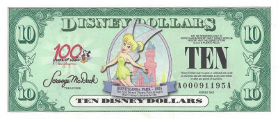 DISNEYLAND █ bancnota █ 10 Disney Dollars █ 2002 Disneyland Park UNC necirculata foto