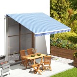 VidaXL P&acirc;nză de rezervă copertină, albastru și alb, 4x3,5 m