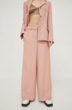 Lovechild pantaloni de l&acirc;nă culoarea roz, lat, high waist 24-2-524-2017