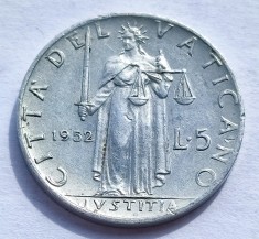 259. Moneda Vatican 5 lire 1952 (AN) (Al 260-lea Papa Pius al XII-lea)