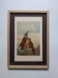 Cromolitografie / litografie color: Scena din viata pasarilor: Colibri cu Creasta, 1889, rama lemn, plexiglas, 32 x 23 cm