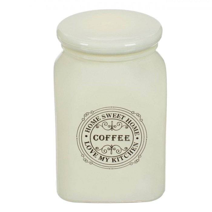 Recipient Cafea Sticlă, Model Sweet Home, Culoare Ecru, Capacitate 0,9L