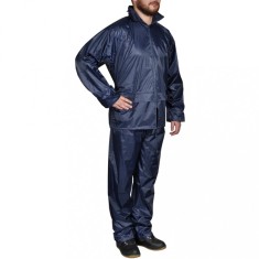 Costum de ploaie, 2 piese, albastru bleumarin, cu glugă, M foto
