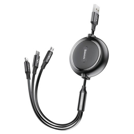 Cablu 3in1 usb-usb-c-micro usb-lightning 1.2m 3.5a retractabil