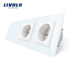 Intrerupator LIVOLO simplu cu touch si 2 prize din sticla SmartElectro IntelligentHouse foto