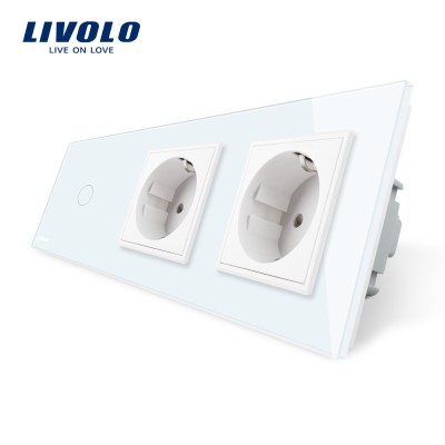 Intrerupator LIVOLO simplu cu touch si 2 prize din sticla SmartElectro IntelligentHouse foto