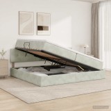 Cumpara ieftin Pat cu LED si saltea Gri deschis 200 x 200 cm Catifea