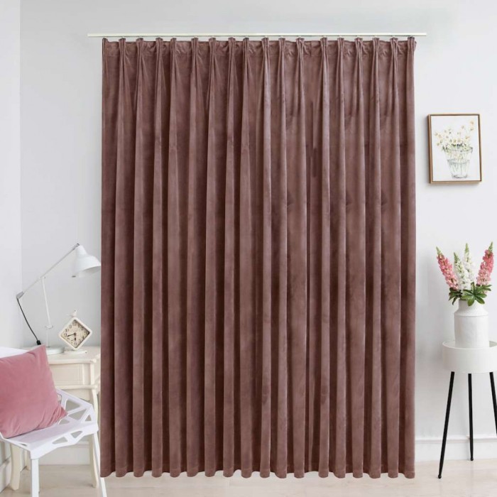 Draperie opacă, roz antichizat, 290x245 cm, catifea, cu c&acirc;rlige