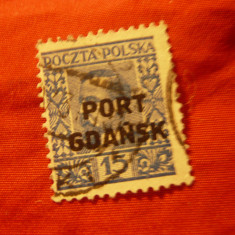 Serie 1val Polonia 1930 supratipar Port Gdansk pe timbru Sienkiewikz 15gr stamp.