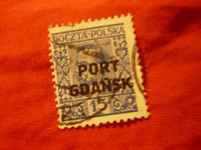 Serie 1val Polonia 1930 supratipar Port Gdansk pe timbru Sienkiewikz 15gr stamp. foto
