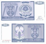BOSNIA-HERTEGOVINA 100 dinara 1992 BANJA LUKA UNC!!!