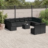 Cumpara ieftin Set mobilier de grădină cu perne, 13 piese, negru, poliratan