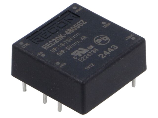 Convertor DC/DC 20W RECOM 18-75VDC la 5VDC 4A 1x1