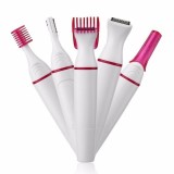 Mini epilator 5 in 1, fara fir, multifunctional, lame din inox, capete lavabile, functionare pe baterii, din ABS, alb