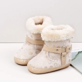 Cizmulite pentru bebelusi, crem, cu buline aurii (Marime Disponibila: 3-6 luni