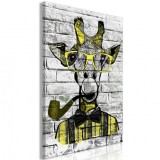 Cumpara ieftin Tablou - Giraffe with Pipe (1 Part) Vertical Yellow 80x120 cm